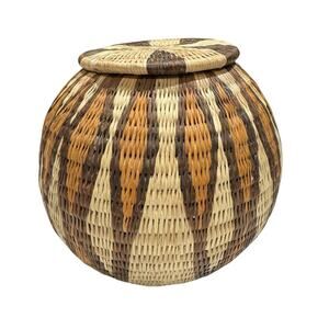 Made In Etsa 6, Botswana Basket Herb Storage Patterned Weaved Basket Hambukushu